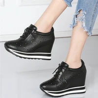 fashion sneakers women lace up genuine leather wedges high heel ankle boots female round toe platform pumps shoes casual shoes