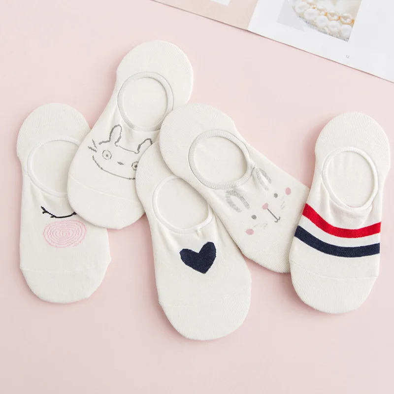 New Cartoon Women Invisible Boat Socks Silicone Non-slip Breathable Comfortable Cute Female High Quality 5Pairs/lot | Женская одежда