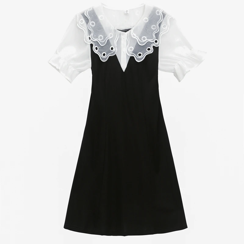 

summer new dersses for woman Fashion ladies short sleeve dresses casual party simple fresh cute a-line dress Fake two pieces