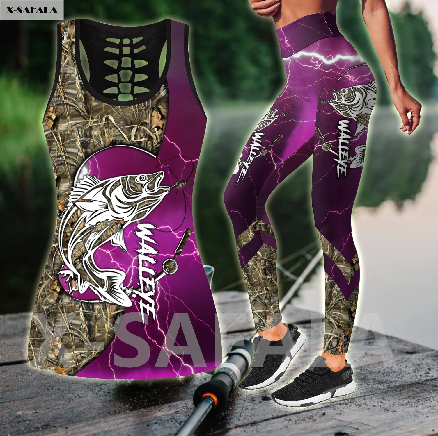 

Снаряжение для рыбалки HC Walleye, Женский комплект для фитнеса и йоги с 3D принтом, топ и леггинсы G52, спортивный костюм, эластичные штаны с высоко...