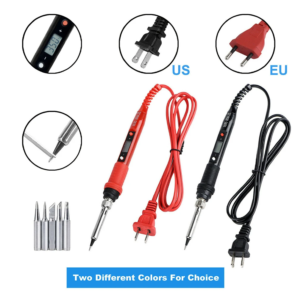 

80W Electric Soldering Iron Adjustable Temperature LCD Digital Display Solder Iron Tips Manual Solder Wire Tweezers Repair Tool
