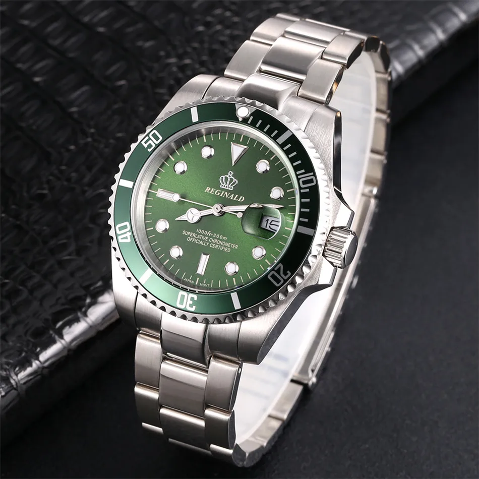 Часы Reginald с вращающейся рамкой GMT сапфировое стекло Дата из нержавеющей стали