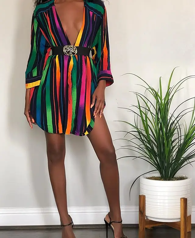 Полосатые топы с длинным рукавом и глубоким v образным вырезом Женская