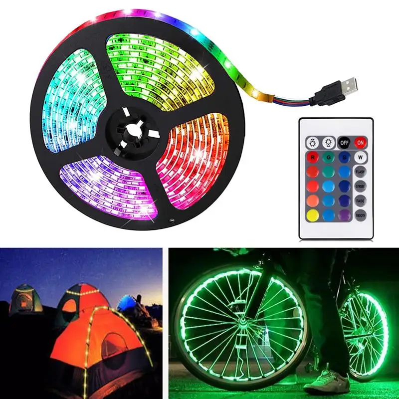 

Светодиодная лента RGB 5 метров, декоративная ламсветильник меняющая цвет с 24 клавишами дистанционного управления, без аккумулятора, для авт...