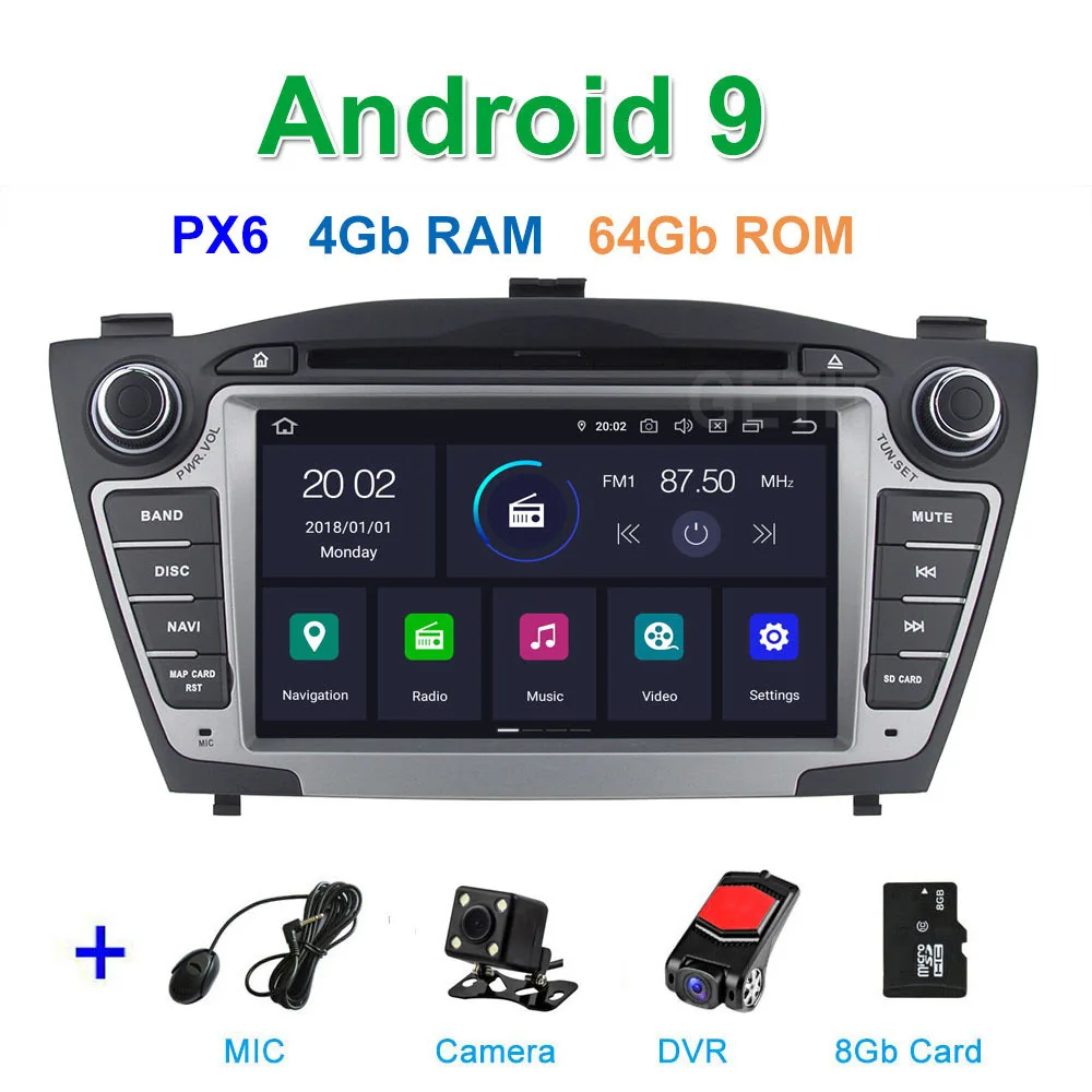 PX6 4G CAM DVR SD DSP 64G PX6 Android 9 Автомобильный DVD стерео плеер радио gps для hyundai IX35 Tucson 2010-2013 с WiFi BT - Цвет: PX6 4G CAM DVR SD
