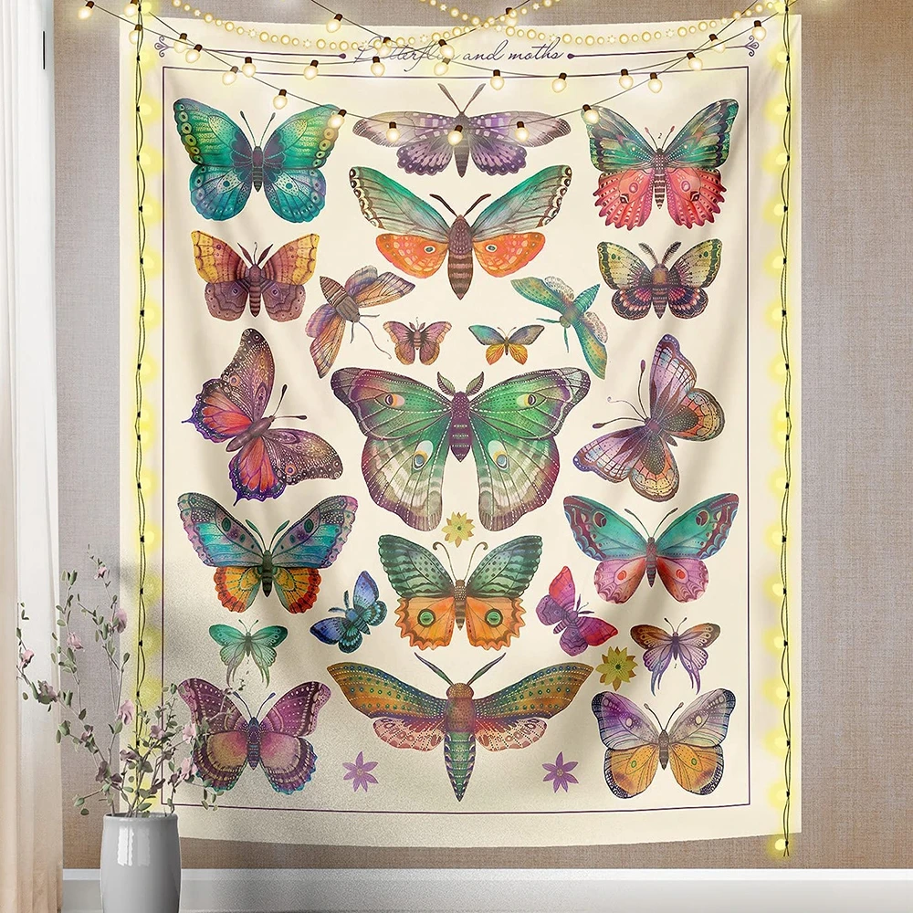 Винтажный гобелен с бабочками таблица для справки эстетический цветной