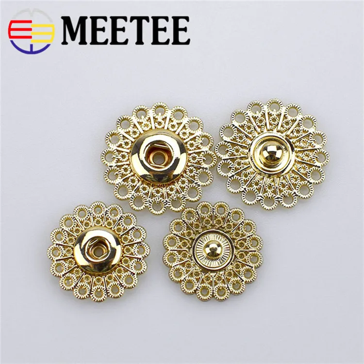 gold Meetee 10 шт 21/25 мм Модные металлические цветы полые невидимые кнопки одежда Декоративная Кнопка DIY пальто швейные материалы D4-1 - Цвет: gold