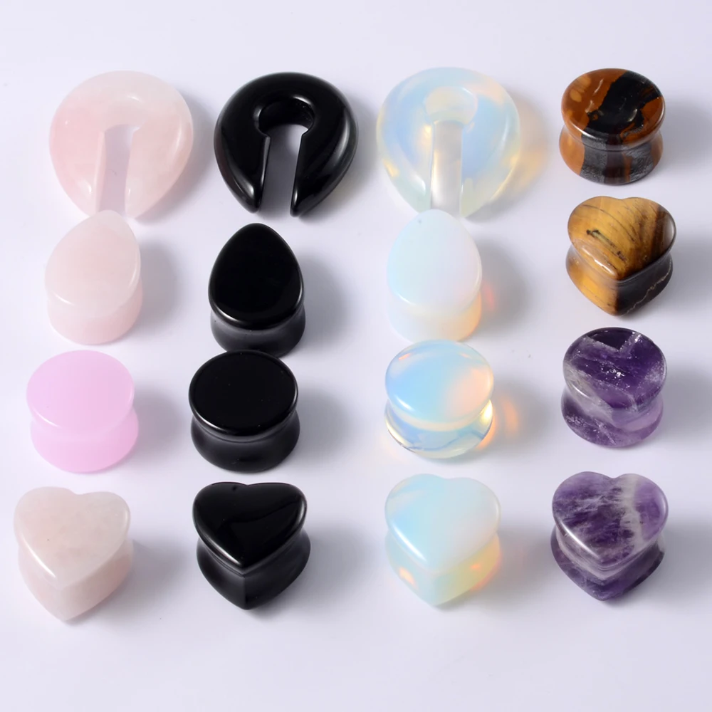 

Pair Stone Ear Gauges Dew Drop Ear Plugs Double Flare Saddle Stretching Gauges Expander keyhole Ear Stretcher Body Jewelry