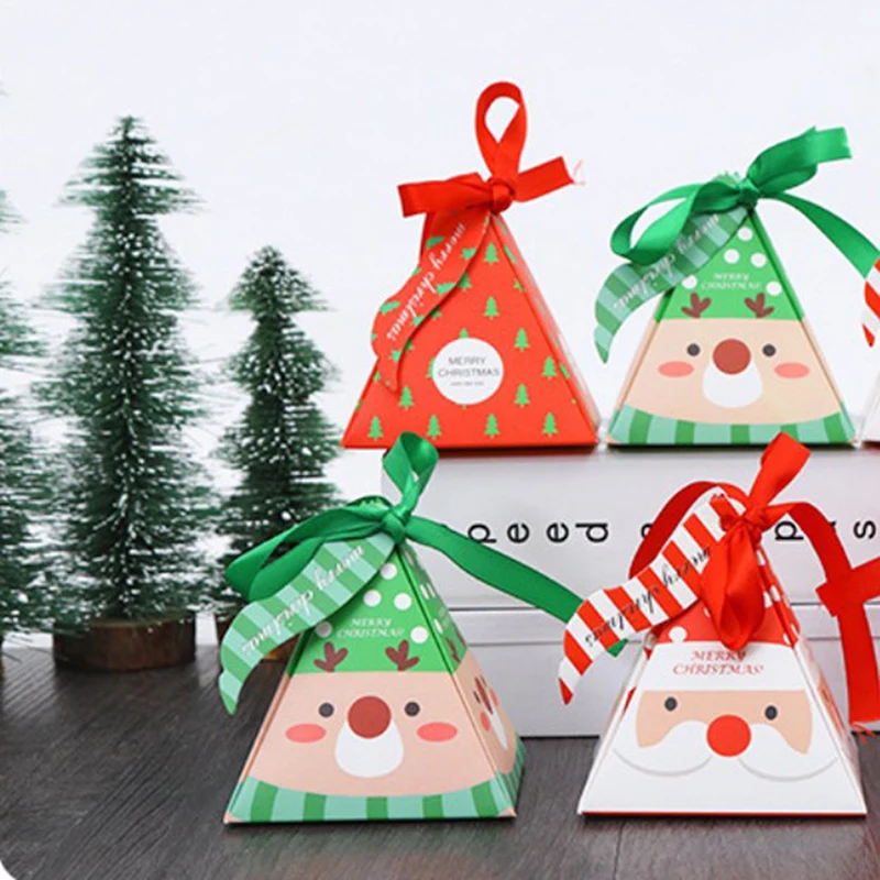 

10pcs Christmas Candy Box Bags Santa Claus Gift Box DIY Cookie Packaging Bag