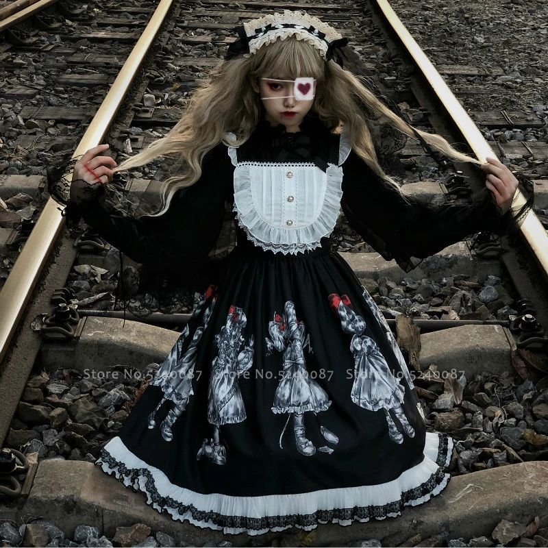 Женские вечерние платья в готическом стиле лолита для девочек черная футболка с
