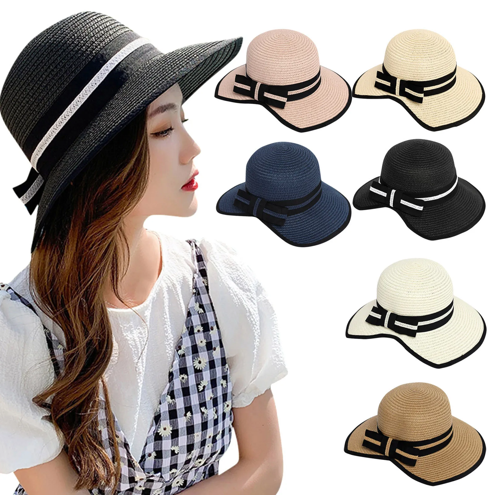 

Women's Sunshade Wide Brims Hat Outdoor Summer Sunscreen Beach Straw Sun Hats For Women Beach Hat Uv Protection Female Cap #g