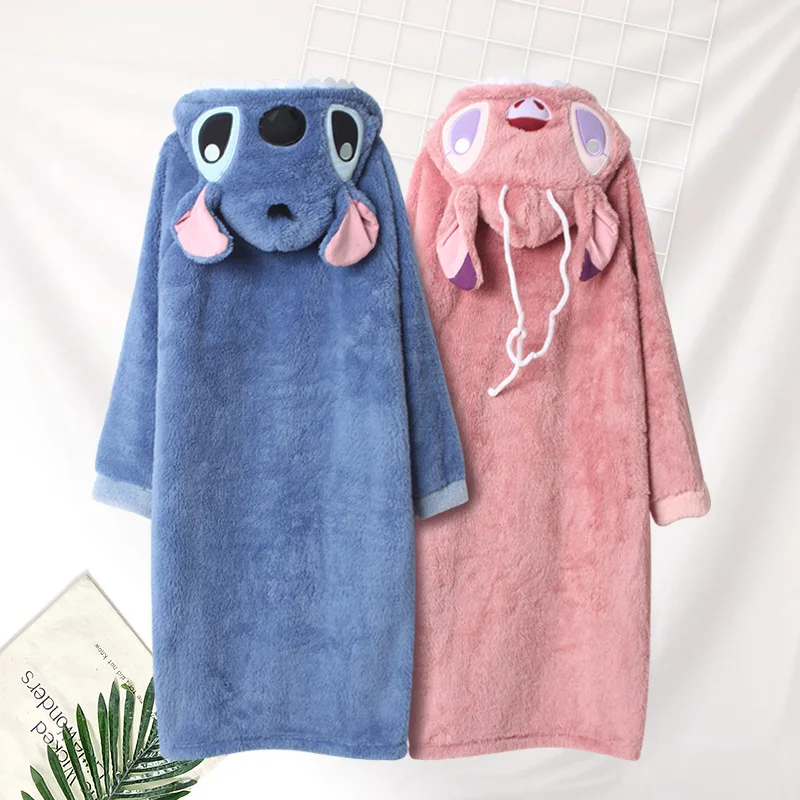 Warm and Thickened Flannel In Winter Long Cartoon Little Monster Women's Men's Couple Loose Large Size Nightgown Sleep Tops