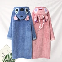warm and thickened flannel in winter long cartoon little monster womens mens couple loose large size nightgown sleep tops