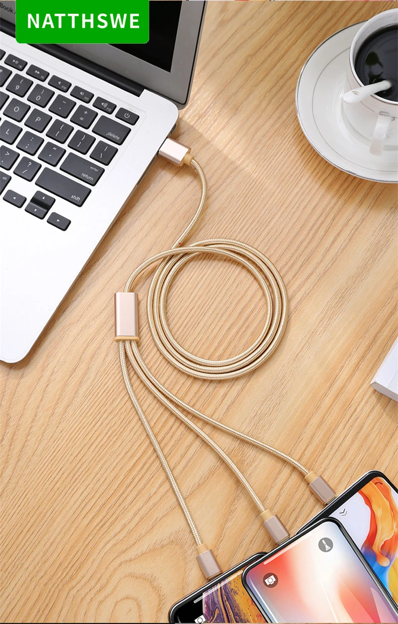 NATTHSWE 3 в 1 кабель для передачи данных Micro usb type-C кабель для быстрой зарядки для iPhone X 8 7 6 iPad samsung Android Phone