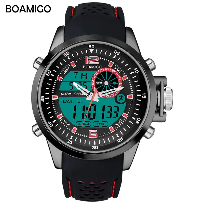 BOAMIGO Роскошные Дизайнерские мужские часы Красные спортивные relojes de cuarzo цифровые