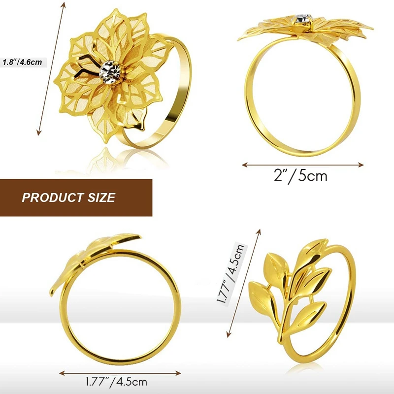 

Napkin Rings Flower Hollow Out Set of 12, Leaf Flower Napkin Rings Holders for Wedding Party Dinner Decor