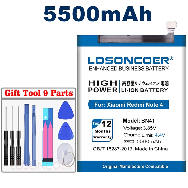 LOSONCOER 5500mAh BN41 BN41L BN41H батарея мобильного телефона для Xiaomi Redmi Note 4/Hongmi Note 4X Note 4 Pro MTK Helio X20