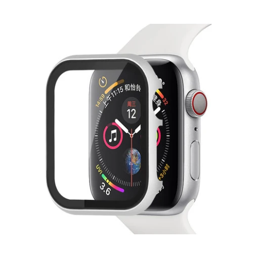 silver Часы Защитный чехол+ Защитная пленка на экран для наручных часов Apple watch 44 мм 40 мм, 42 мм, 38 мм, версия наручных часов iwatch серии 5/4/3/2/1 Защитная крышка прозрачная HD защитная пленка ультра-тонкий - Цвет: silver