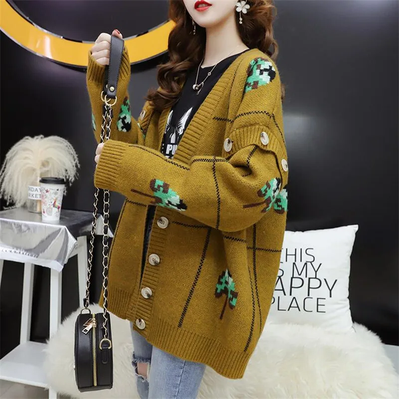 2019 sweater cardigan women loose early autumn and winter new solid color long-sleeved wild knitted jacket |