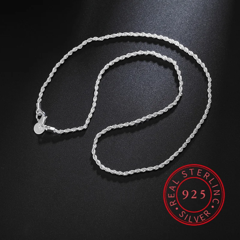 

925 Sterling Silver 16/18/20/22/24 Inch 2mm Flash Twisted Rope Necklace Suitable Men's Women's Fashion Wedding Accessories Gifts