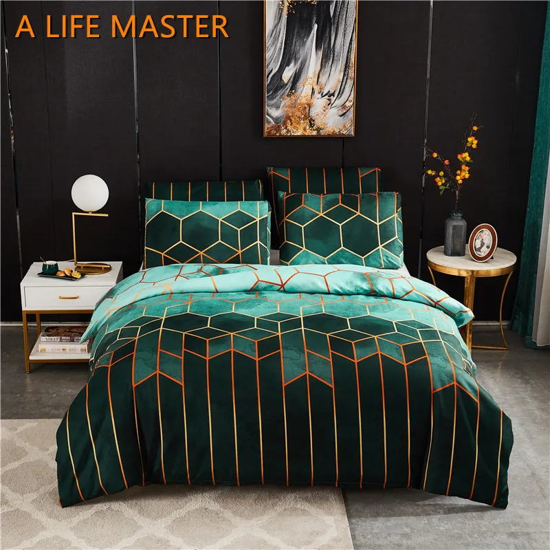 A LIFE MASTER Geometric Print Bedding Set Queen Comforter King Size Double Cover Bed Linen Stain | Дом и сад