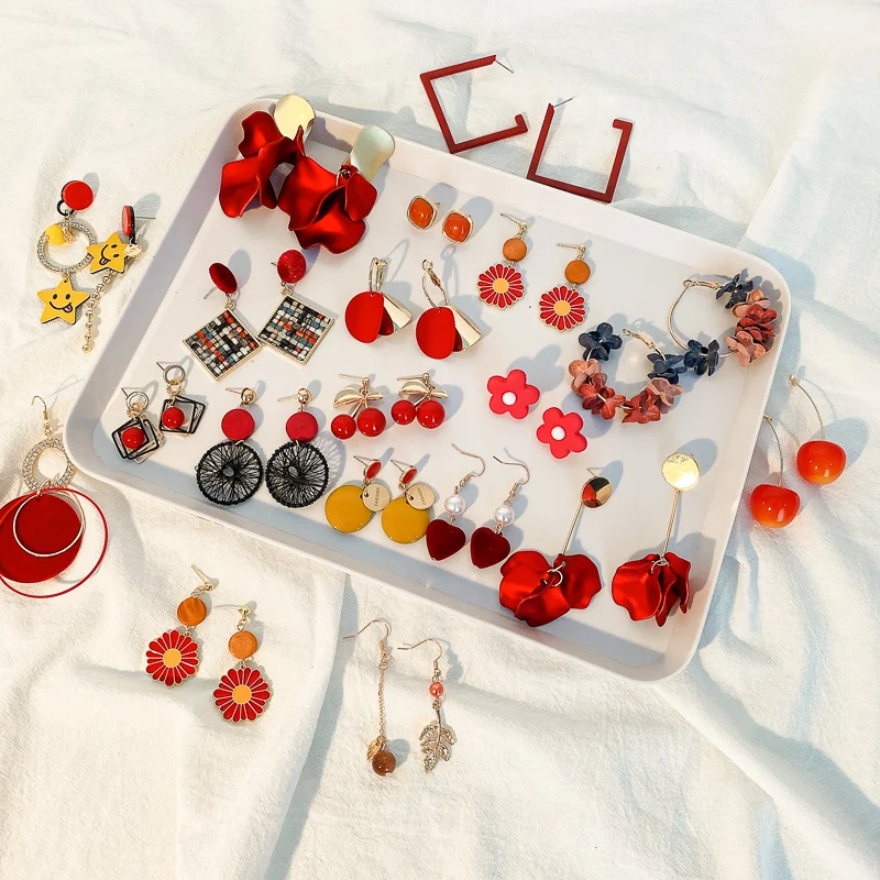 Женские красные серьги подходящие для нового года новинка 2019 Модные Изящные