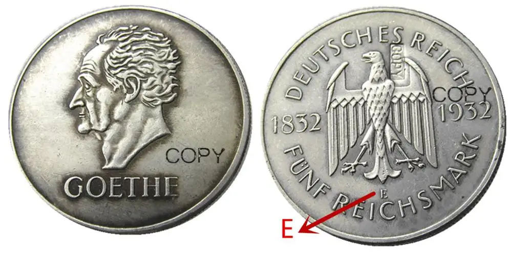 Германия 1932-EW 5 рейхsmark Посеребренная Имитация монеты | Дом и сад