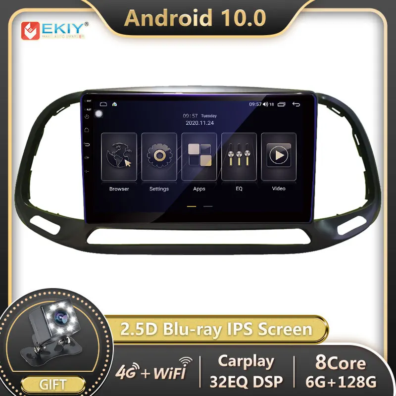 

EKIY для FIAT DOBLO 2015-2019 Android 10 автомобильное радио 8 ядер 6 + 128G Авторадио Мультимедиа Видео плеер навигатор GPS стерео 2din DVD