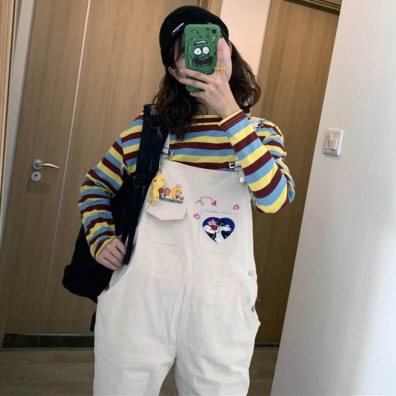 Новые милые штаны для женщин винтажный комбинезон Свободный с высокой талией