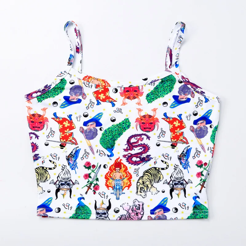 

Hirigin 2020 Women Sexy Casual Tank Top Vest Spaghetti Strap Sleeveless Cartoon Print Summer Crop Top Cami Top