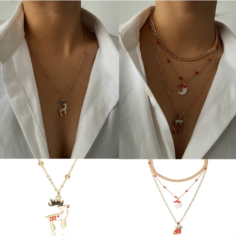 

Ladies Christmas Elk Geometric Necklace Set Fashion Christmas Gift Simple Christmas Tree Christmas Stocking Ornaments