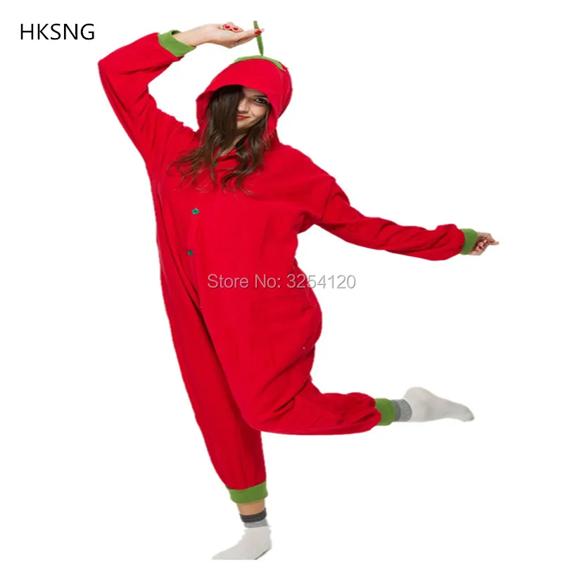 HKSNG взрослых красный перец пижамы флис мультфильм помидор комбинезон для