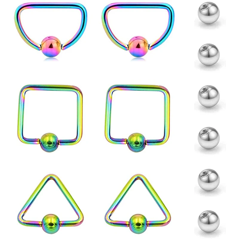 Nose ring and replacement barbell snuff cartilage earrings Dsquare and triangle shaped perforated barbell parts for female girls