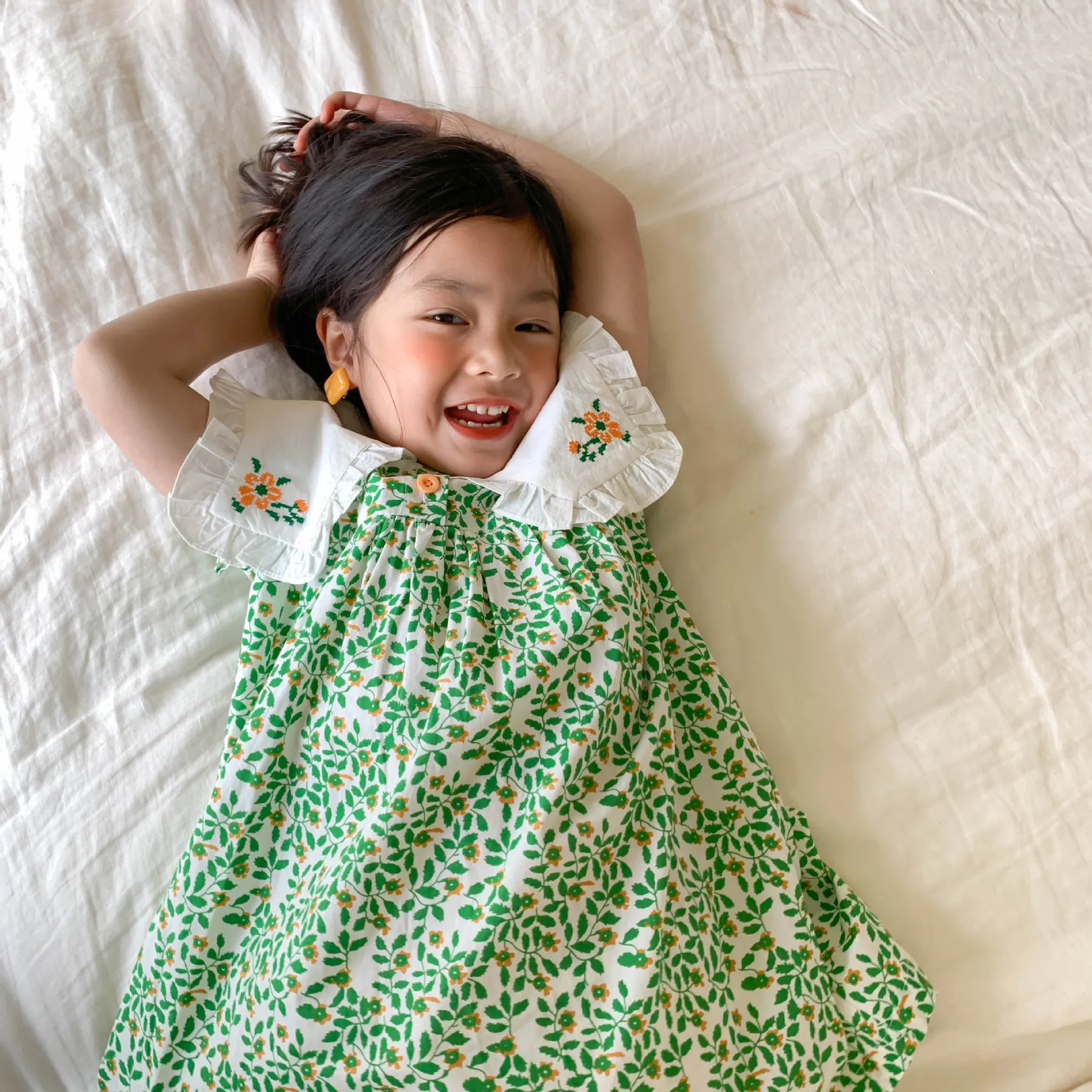 

Koodykids Vintage Baby Girls Dress Girls Green Blue Dress Summer Dress Short Sleeve Kids Baby Girl Outfit Princess Dresses New