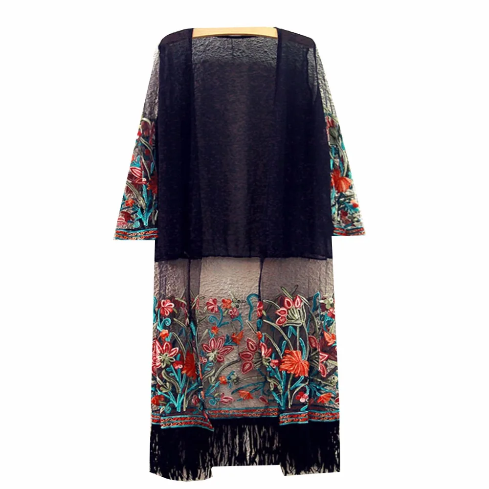 Японское кимоно халат кардиган женский сексуальный прозрачный шифон Вышивка