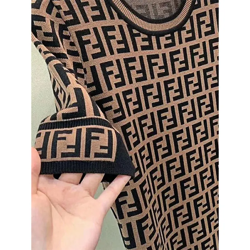

Double F-letter Thin Knitted Pullover with Buttocks Showing Thin Dress Women's 2021 Summer New Style Large Skirt