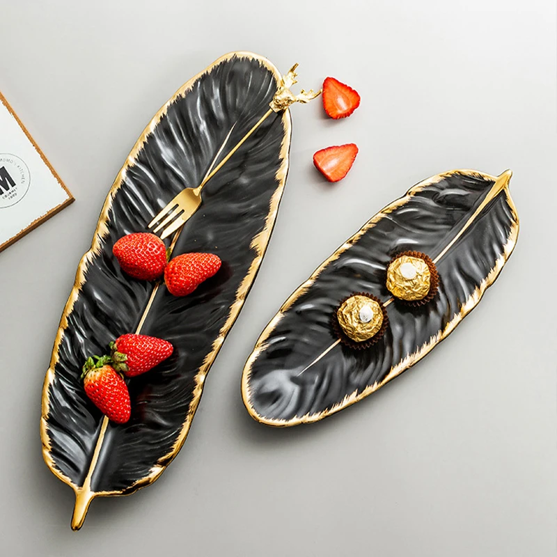 

Ceramic Platter Storage Tray Nordic Style Feather Tableware Luxury Decorative Serving Tray Set Sushi Plate Leaf Plate