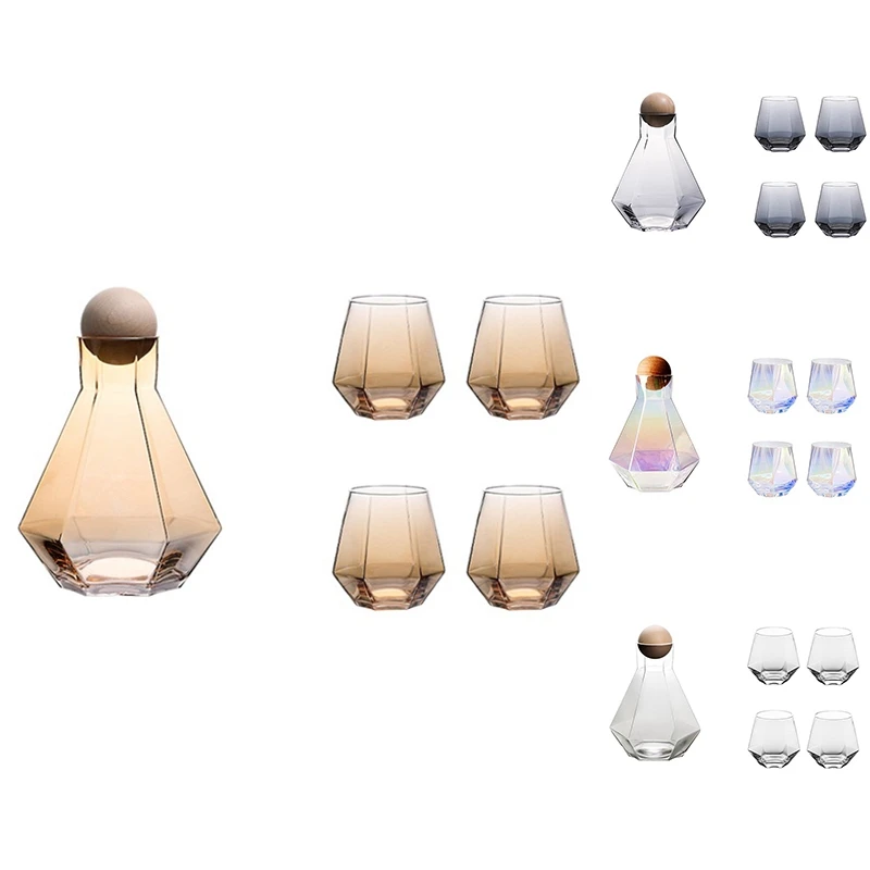 

Diamond Whiskey Glasses Sets Water Kettle With Wood Ball Lid Clear Jug For Juice Cocktail Wine Glasses Set