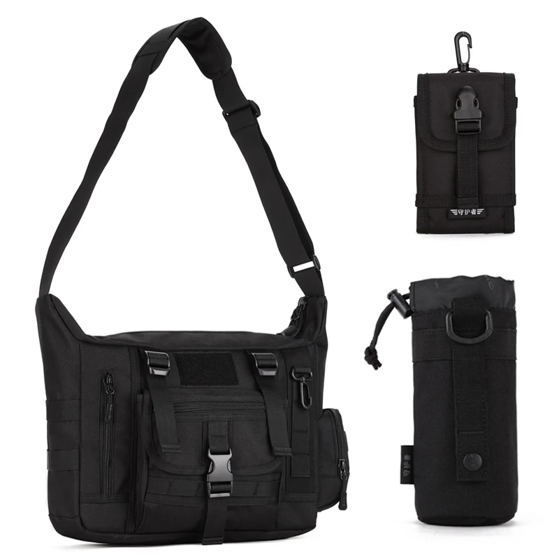 black bag set Протектор Плюс Тактический Слинг сумки на ремне, Водонепроницаемый военные мужские сумки через плечо, Для мужчин для путешествий на открытом воздухе сумка для 14-дюймового ноутбука - Цвет: black bag set