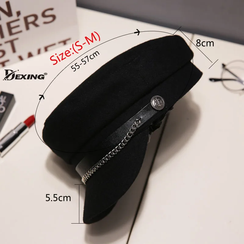 Осенне-зимние шерстяные шапки в стиле милитари с цепочкой для женщин женская