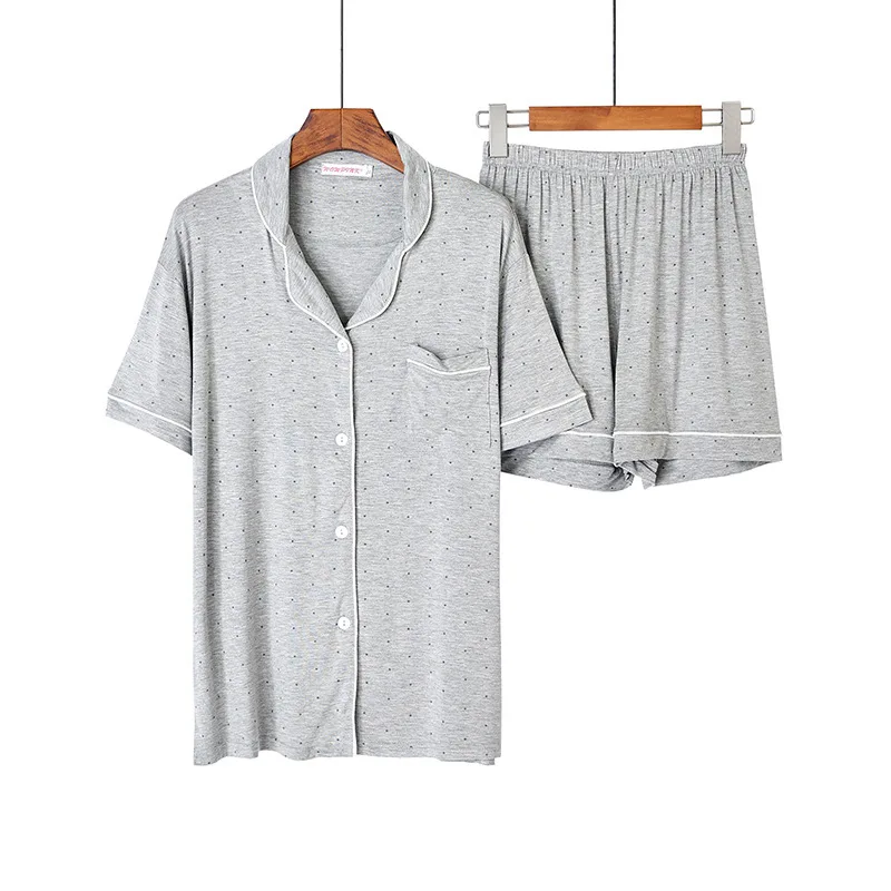 

Summer Modale Pajamas for Women Short-sleeved Shorts Cardigan Lapel Print Little Star Home Clothes Suit Viscose Two Piece Set