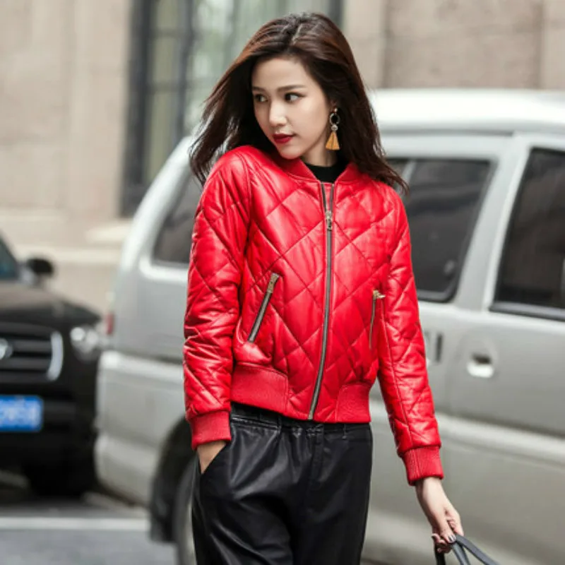 Куртка из натуральной кожи пальто на белом утином пуху овчины женское корейское