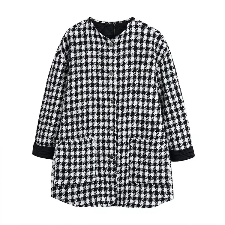 

2021 European And American Winter New Fashion Retro Style Round Neck Long-sleeved Single-breasted Jacket Women