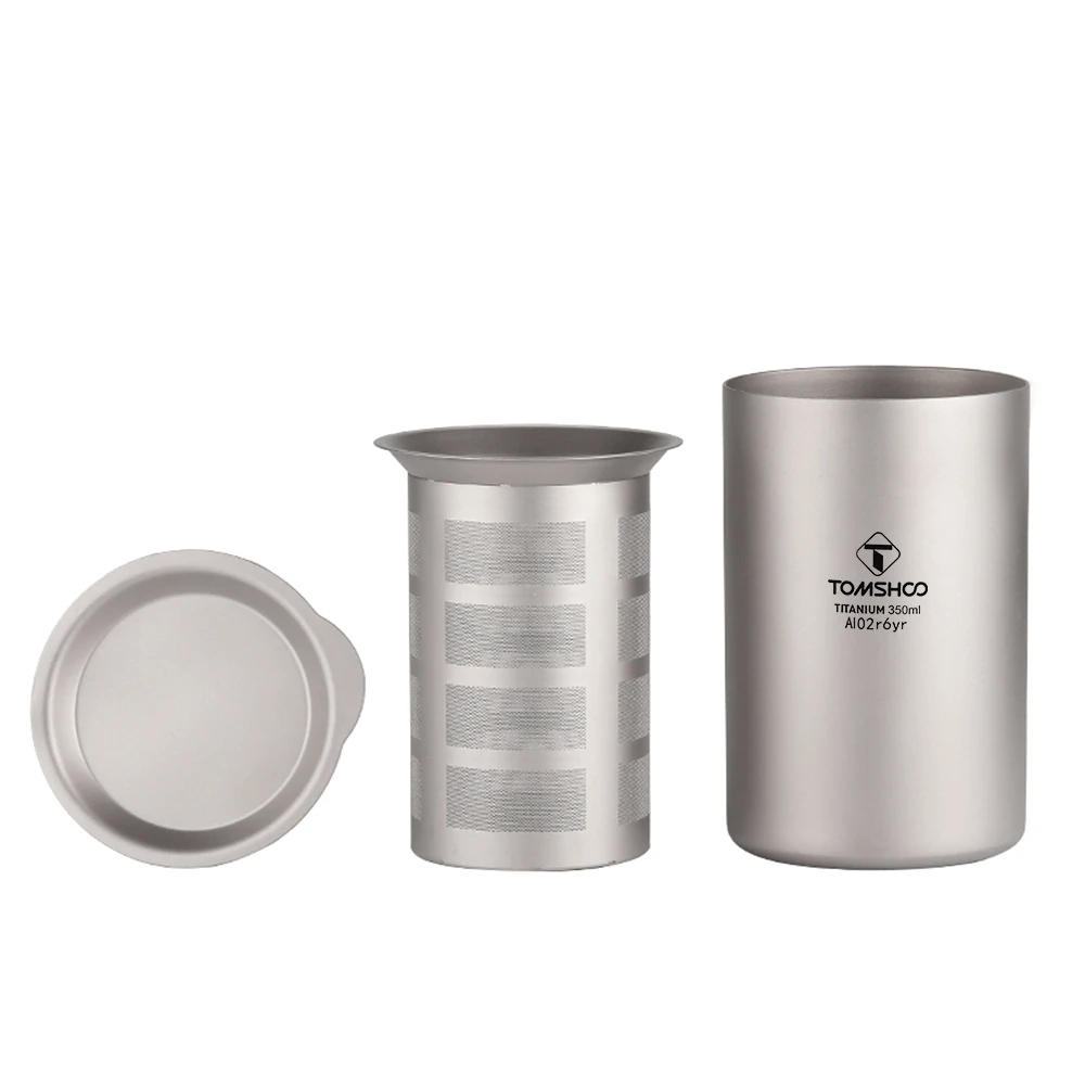350ml Outdoor Camping Titanium Cup Double Layer Coffee Tea with Filter Cover Mug Set for Picnic Hiking Traveling | Спорт и