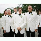 Костюм мужской кремовый, смокинг для жениха, Свадебный приталенный Блейзер с отложным воротником и брюки, 2 предмета