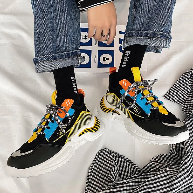 

Men Running Shoes Fashion Chunky Sneakers New Male Mesh Breathable Trend Outdoor Sport Athletic Footwear Thick Sole Basket Homme