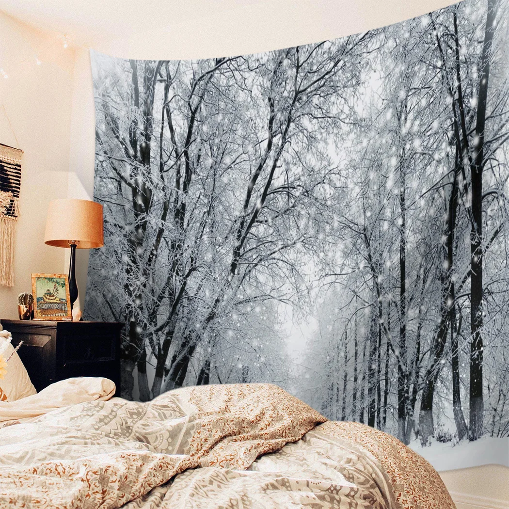 Гобелен с изображением леса снега зимнего пейзажа пляжное полотенце украшение