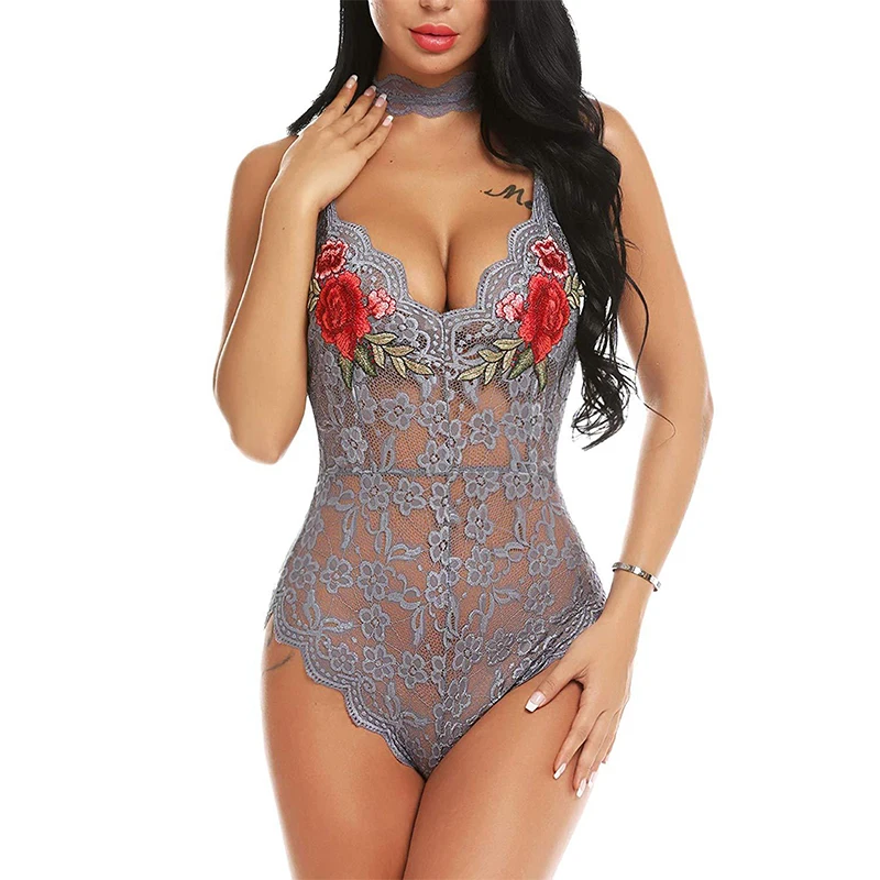 

Sexy Lace Bodysuit Women Fashion Floral Sleeveless Perspective Leotard Romper Sexy Bodysuit One Piece Clothes Femme 2020 New Hot