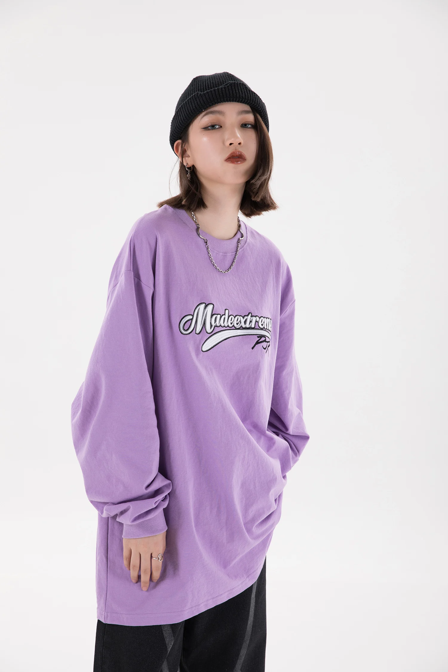 

Autumn Hiphop High Street Letter Print Embroidered Women Hoodie Couple Casual Loose Oversized Pullover Female Cotton Streetwear
