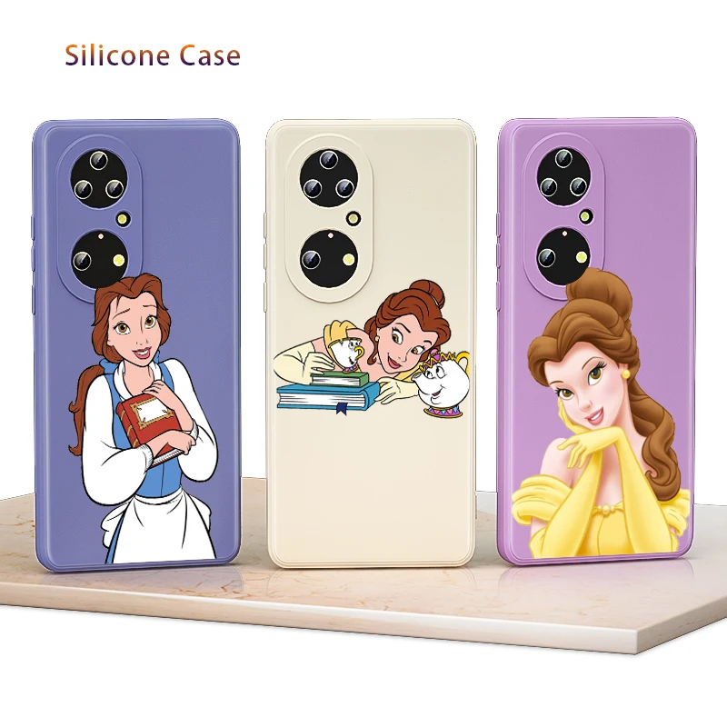 

Belle Disney Princess Liquid Silicone Soft Cover For Huawei P50 P40 P30 P20 P Smart Z Pro Lite E Plus 2021 Phone Case